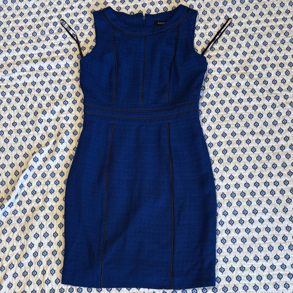 Ellen Tracey  Cobalt Blue Sleeveless Mini Dress black piping 8